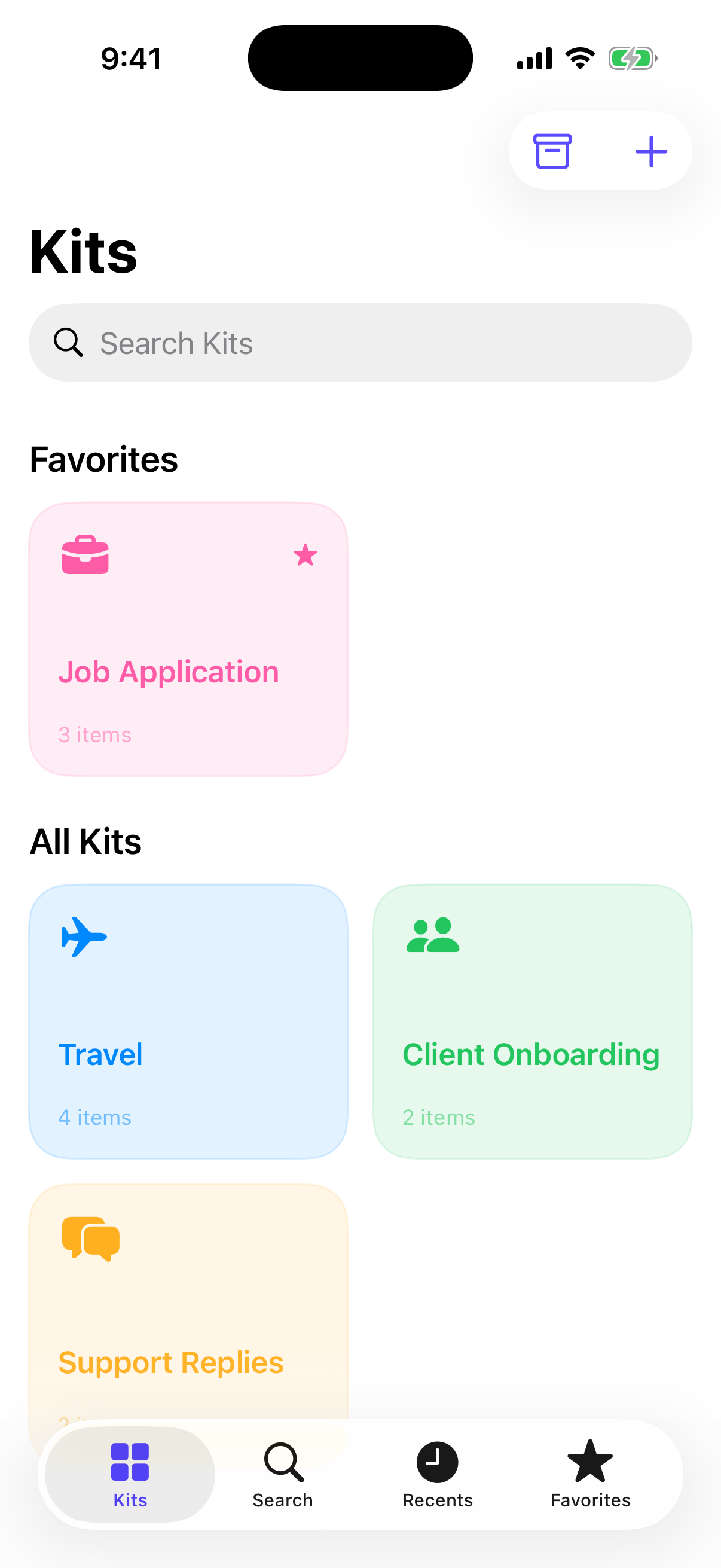 KitClip showing a neatly organized collection of reusable Kits