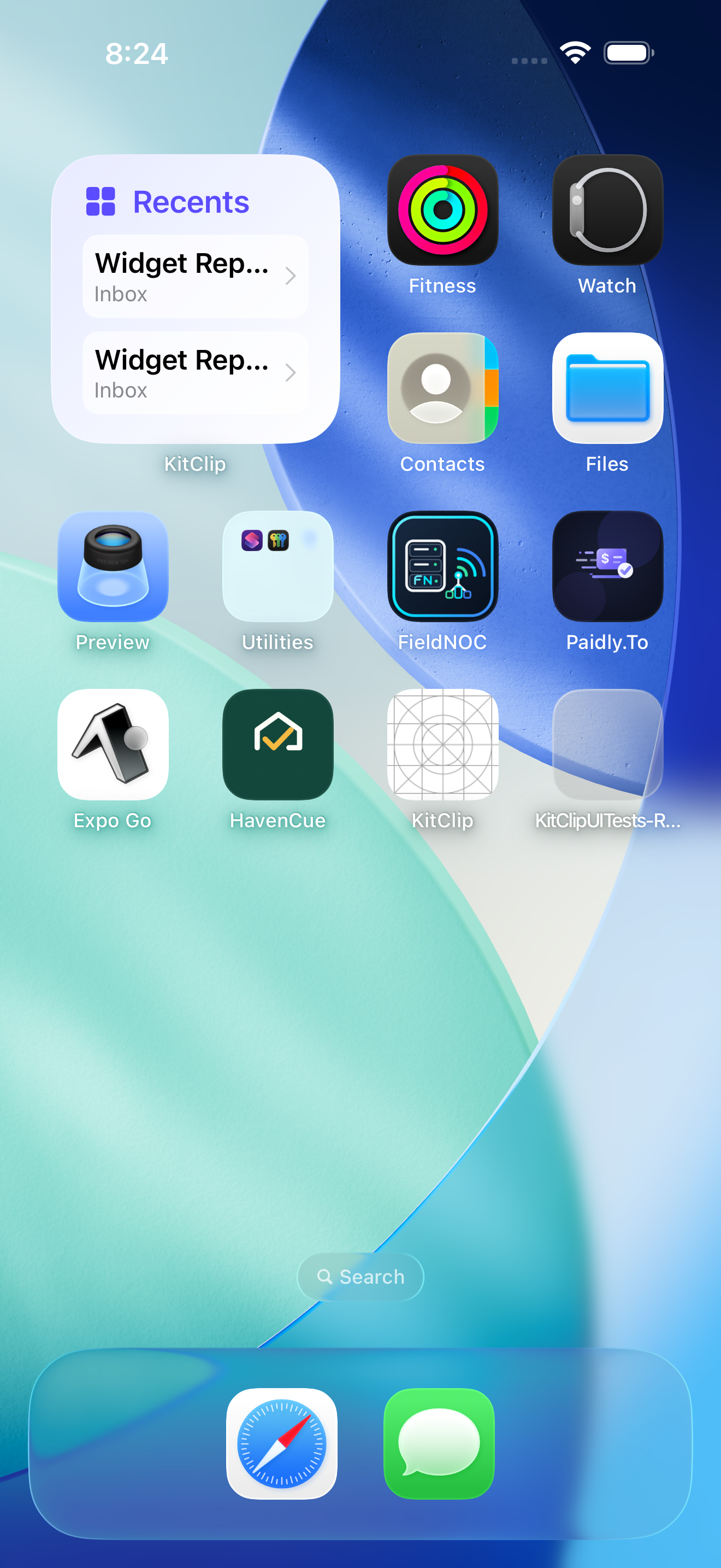KitClip Recent Snippets widget on an iPhone Home Screen